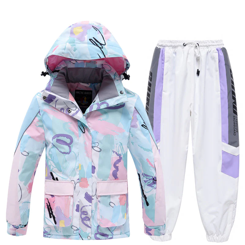 Girls Arctic Queen Cartoon Pattern Reflective Strip Ski Suits - Image 3