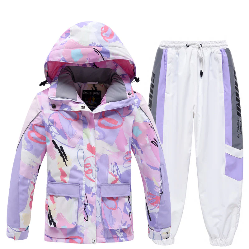 Girls Arctic Queen Cartoon Pattern Reflective Strip Ski Suits - Image 5