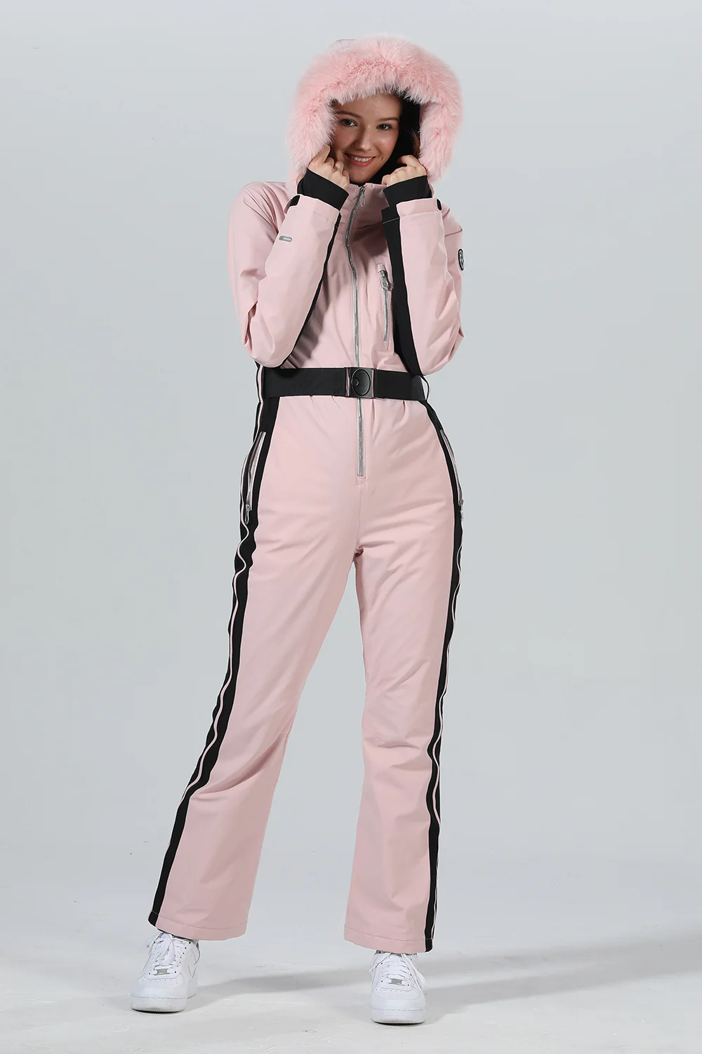 Womens Winter Chic Fur Hood One Piece Ski Jumpsuit Overall Ski Suit - Image 3