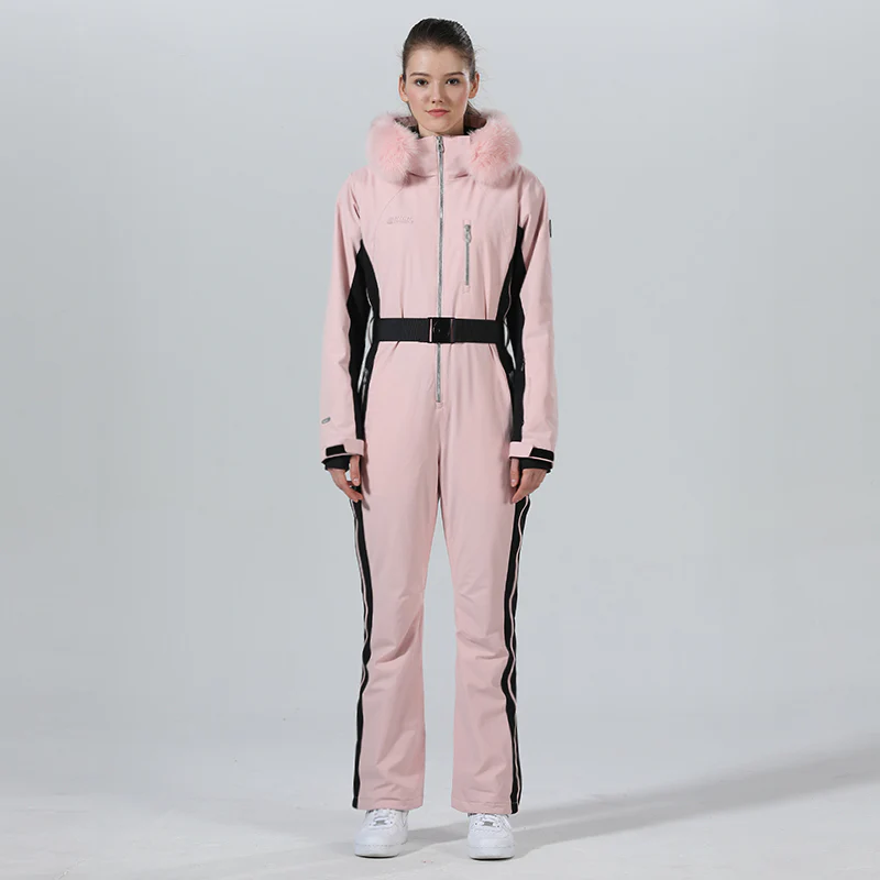 Womens Winter Chic Fur Hood One Piece Ski Jumpsuit Overall Ski Suit - Image 4
