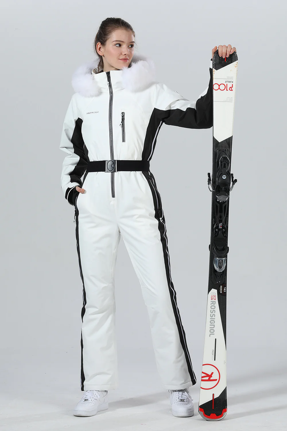 Womens Winter Chic Fur Hood One Piece Ski Jumpsuit Overall Ski Suit - Image 5