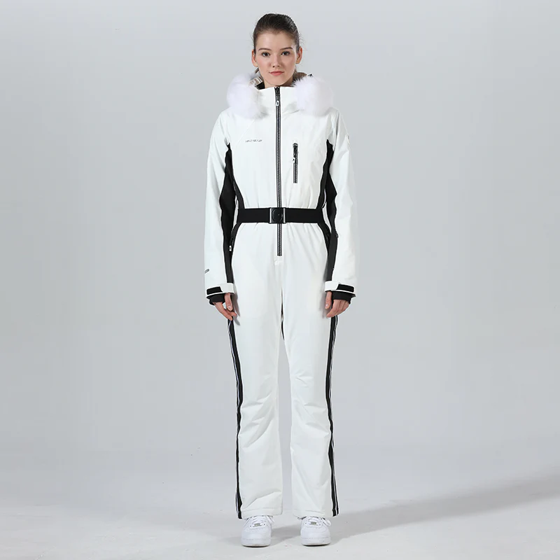 Womens Winter Chic Fur Hood One Piece Ski Jumpsuit Overall Ski Suit - Image 6