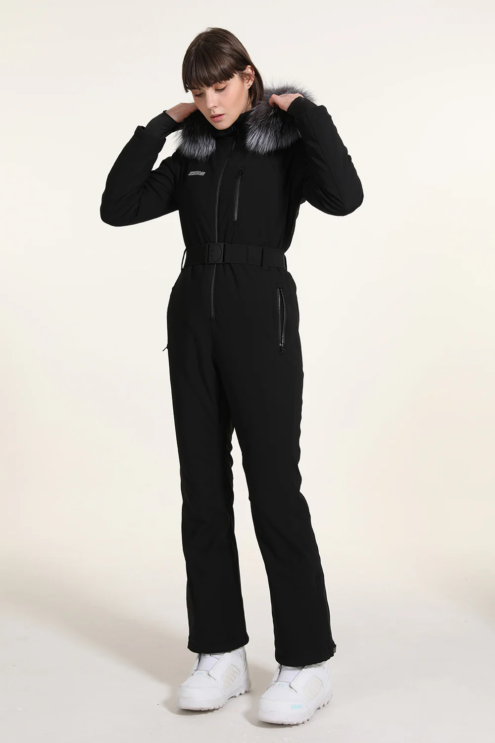 Womens Winter Chic Fur Hood One Piece Ski Jumpsuit Overall Ski Suit - Image 8