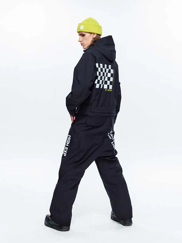 Men's High Experience Checkerboard Sleeve Urban Style One Piece Snowboard Suits - Image 3