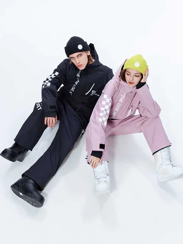 Men's High Experience Checkerboard Sleeve Urban Style One Piece Snowboard Suits - Image 4