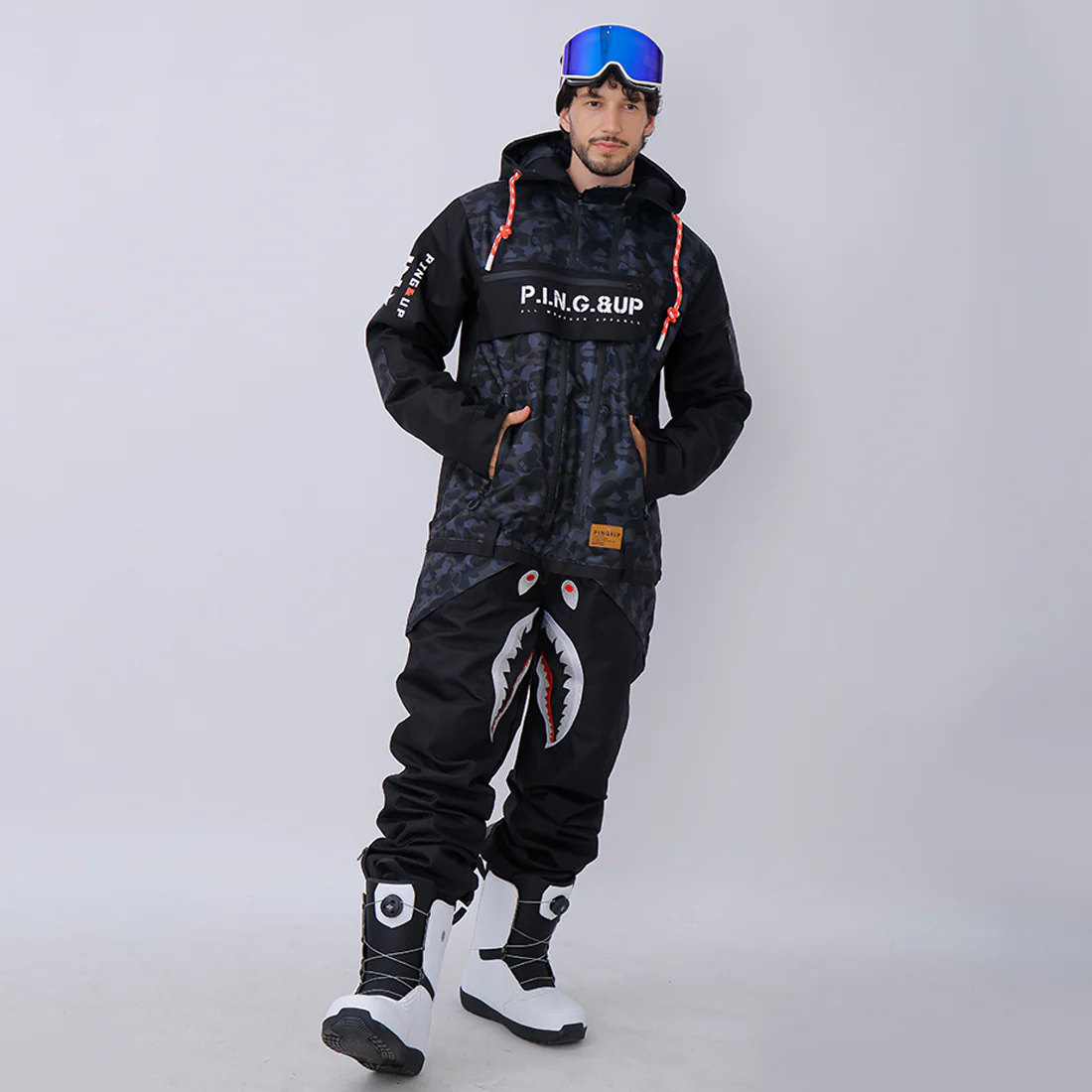 Men's PINGUP P-40 Fighter & Shark Conjoined One Piece Snowboard Jumpsuit - Image 10