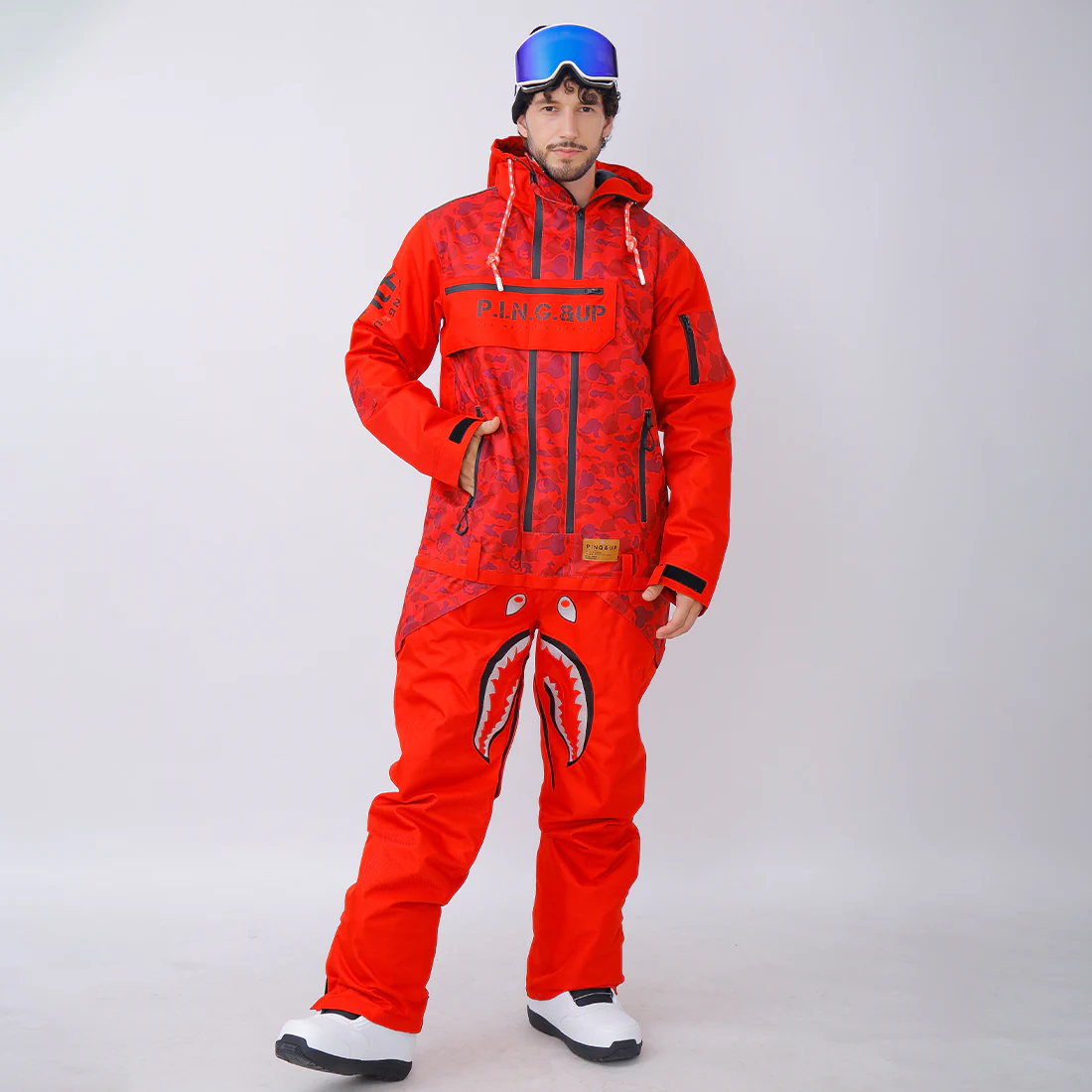 Men's PINGUP P-40 Fighter & Shark Conjoined One Piece Snowboard Jumpsuit - Image 6