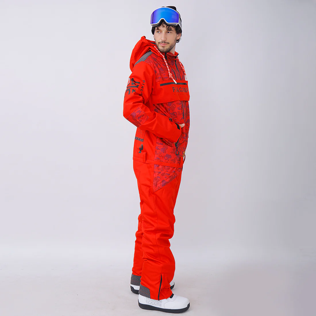 Men's PINGUP P-40 Fighter & Shark Conjoined One Piece Snowboard Jumpsuit - Image 7
