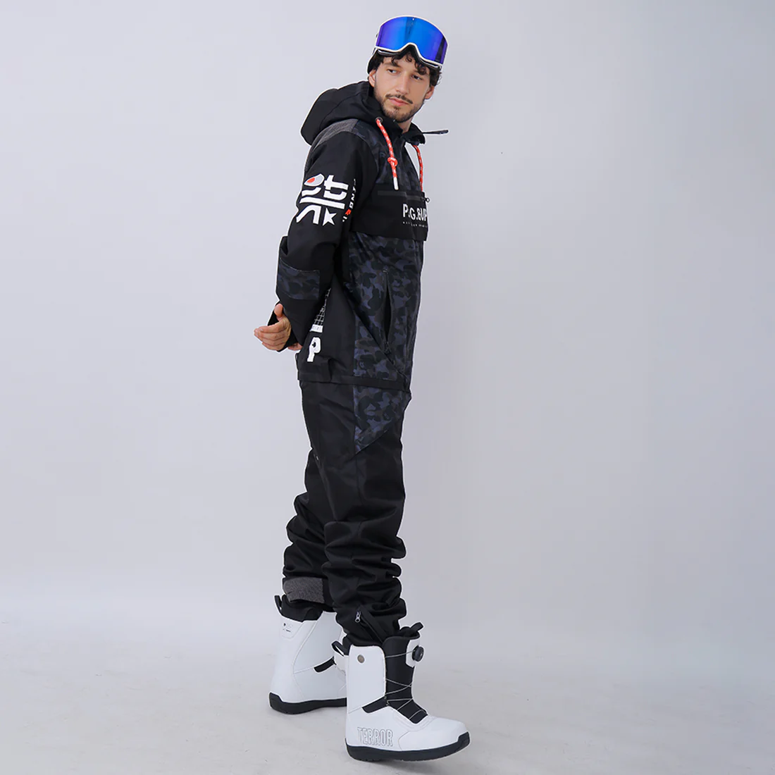 Men's PINGUP P-40 Fighter & Shark Conjoined One Piece Snowboard Jumpsuit - Image 9