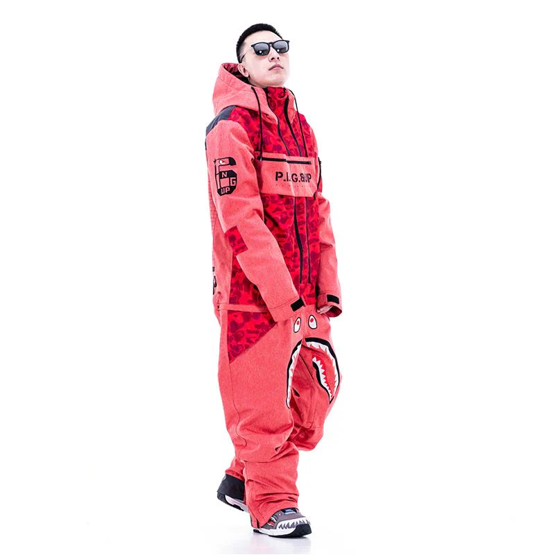Men's PINGUP P-40 Fighter & Shark Conjoined One Piece Snowboard Suits - Image 6