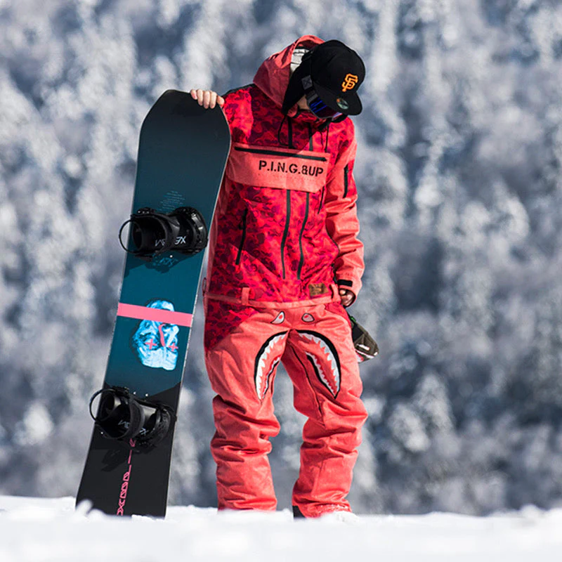 Snowverb Men's P-40 Fighter & Shark Conjoined One Piece Snowboard Suits - Image 4