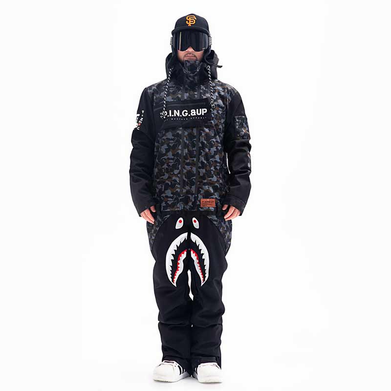 Snowverb Men's P-40 Fighter & Shark Conjoined One Piece Snowboard Suits - Image 9