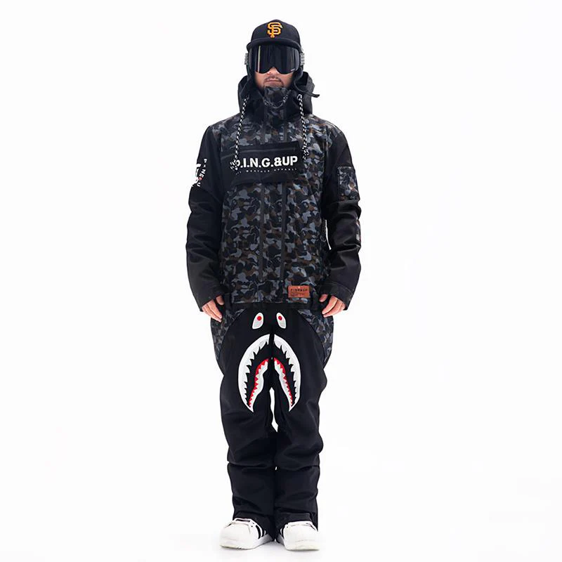 Men's P-40 Fighter & Shark Conjoined One Piece Snowboard Suits - Image 4