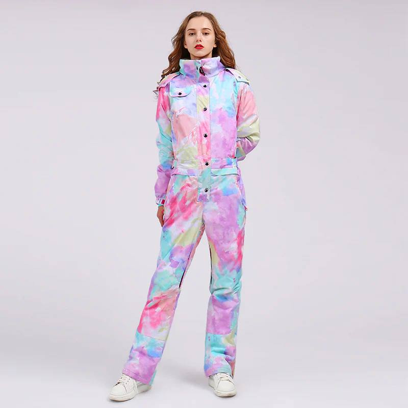Women's Colorful Fancy Print One Piece Ski Jumpsuit Snowsuits - Image 4