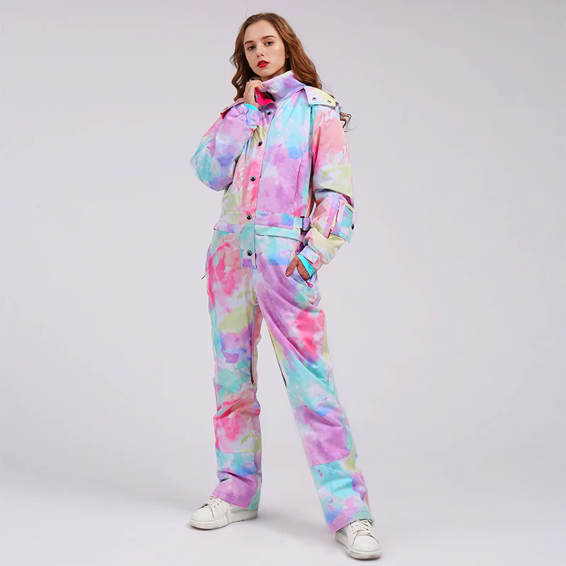 Women's Colorful Fancy Print One Piece Ski Jumpsuit Snowsuits - Image 5