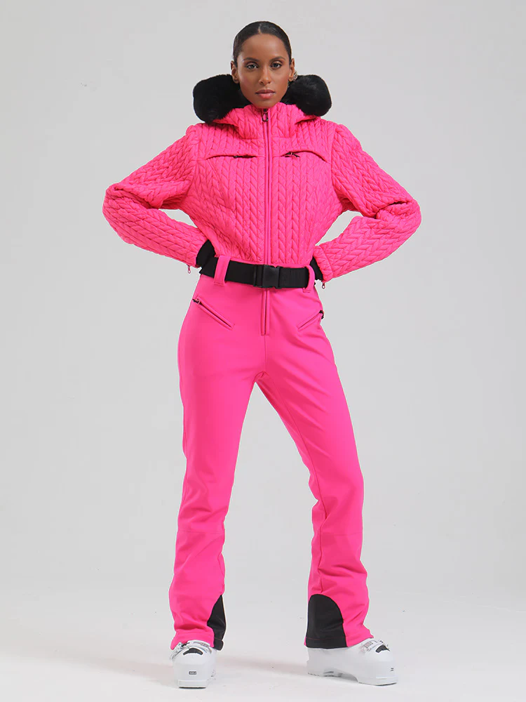 Women's Gsou Snow Mountain Chic Faux-Fur Trim Flare Ski Jumpsuit - Image 11