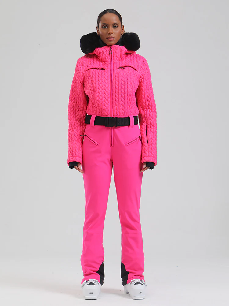 Women's Gsou Snow Mountain Chic Faux-Fur Trim Flare Ski Jumpsuit - Image 12