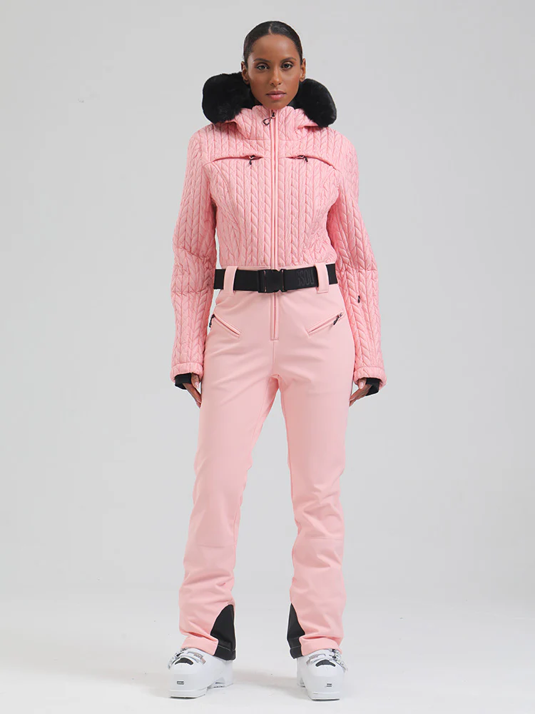 Women's Gsou Snow Mountain Chic Faux-Fur Trim Flare Ski Jumpsuit - Image 15