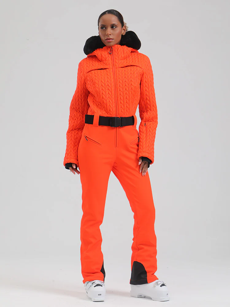 Women's Gsou Snow Mountain Chic Faux-Fur Trim Flare Ski Jumpsuit - Image 17