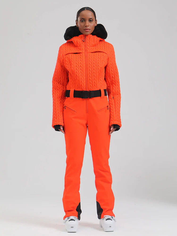 Women's Gsou Snow Mountain Chic Faux-Fur Trim Flare Ski Jumpsuit - Image 18