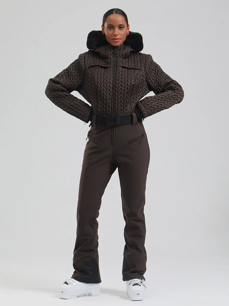 Women's Gsou Snow Mountain Chic Faux-Fur Trim Flare Ski Jumpsuit - Image 3