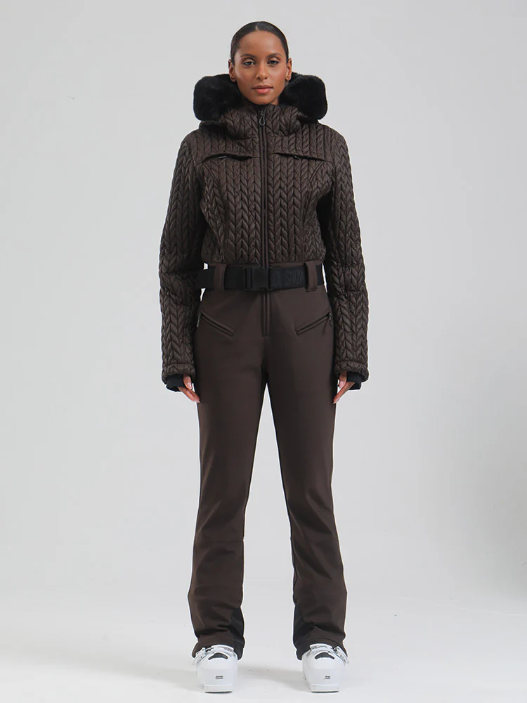 Women's Gsou Snow Mountain Chic Faux-Fur Trim Flare Ski Jumpsuit - Image 4