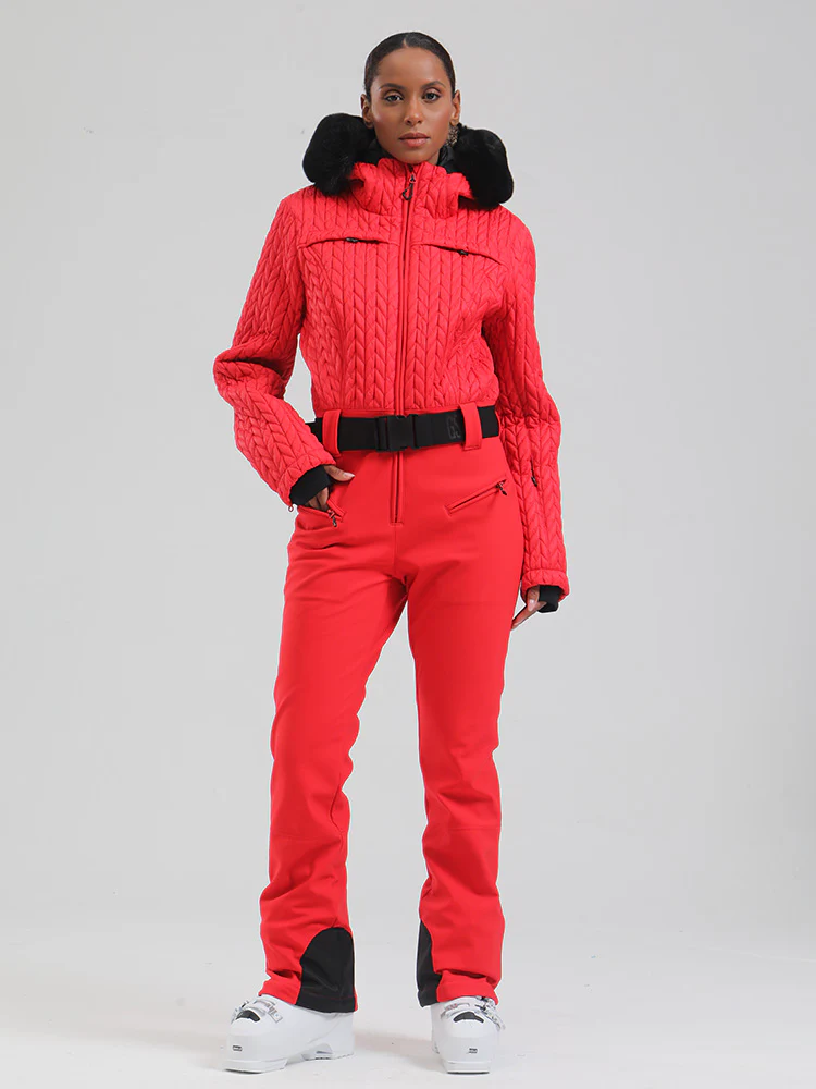 Women's Gsou Snow Mountain Chic Faux-Fur Trim Flare Ski Jumpsuit - Image 5