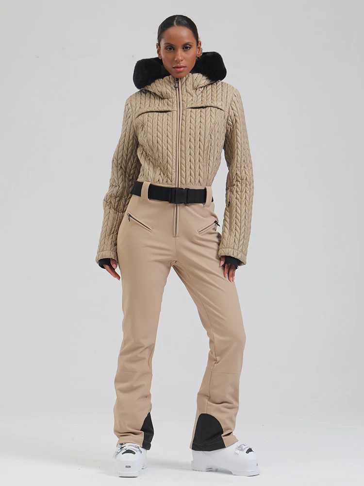 Women's Gsou Snow Mountain Chic Faux-Fur Trim Flare Ski Jumpsuit - Image 7
