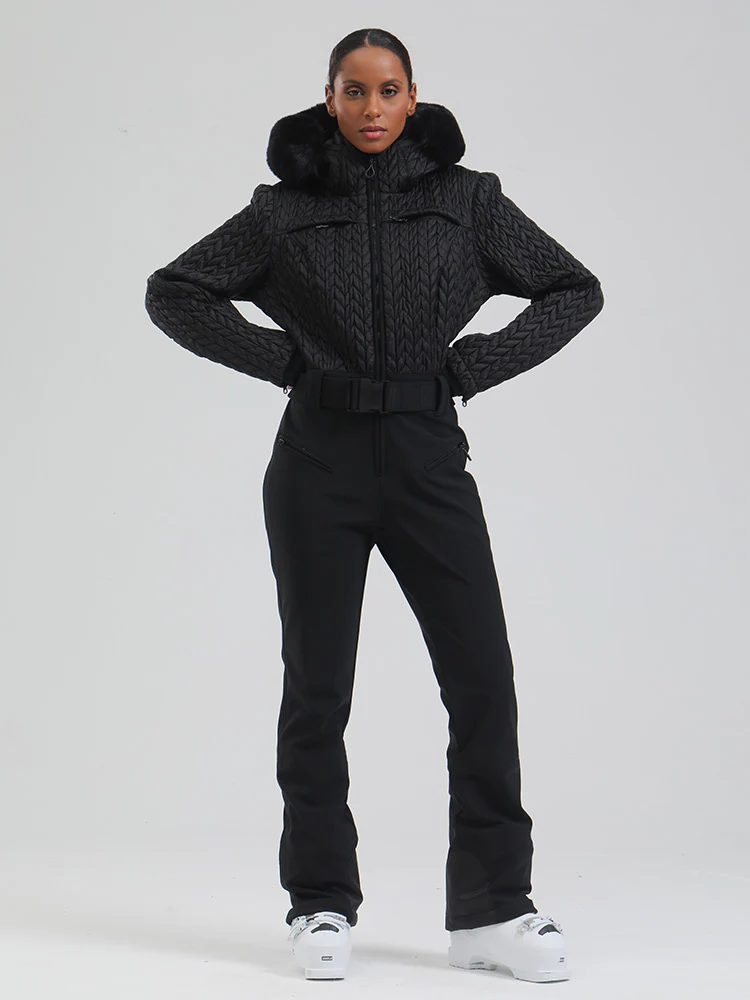 Women's Gsou Snow Mountain Chic Faux-Fur Trim Flare Ski Jumpsuit - Image 9