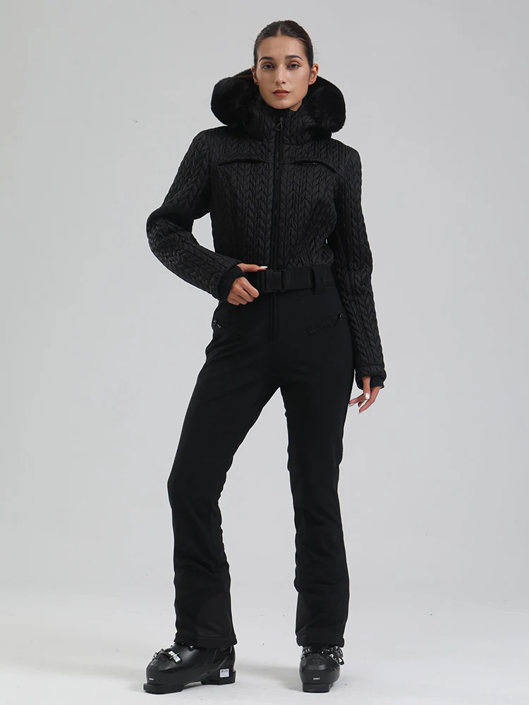Women's Gsou Snow Mountain Chic Faux-Fur Trim Flare Ski Suit - Image 11