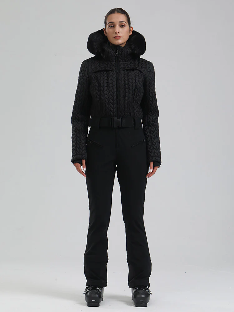 Women's Gsou Snow Mountain Chic Faux-Fur Trim Flare Ski Suit - Image 12