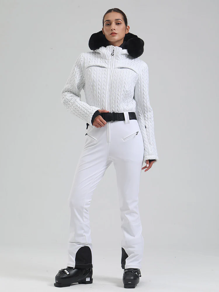 Women's Gsou Snow Mountain Chic Faux-Fur Trim Flare Ski Suit - Image 15