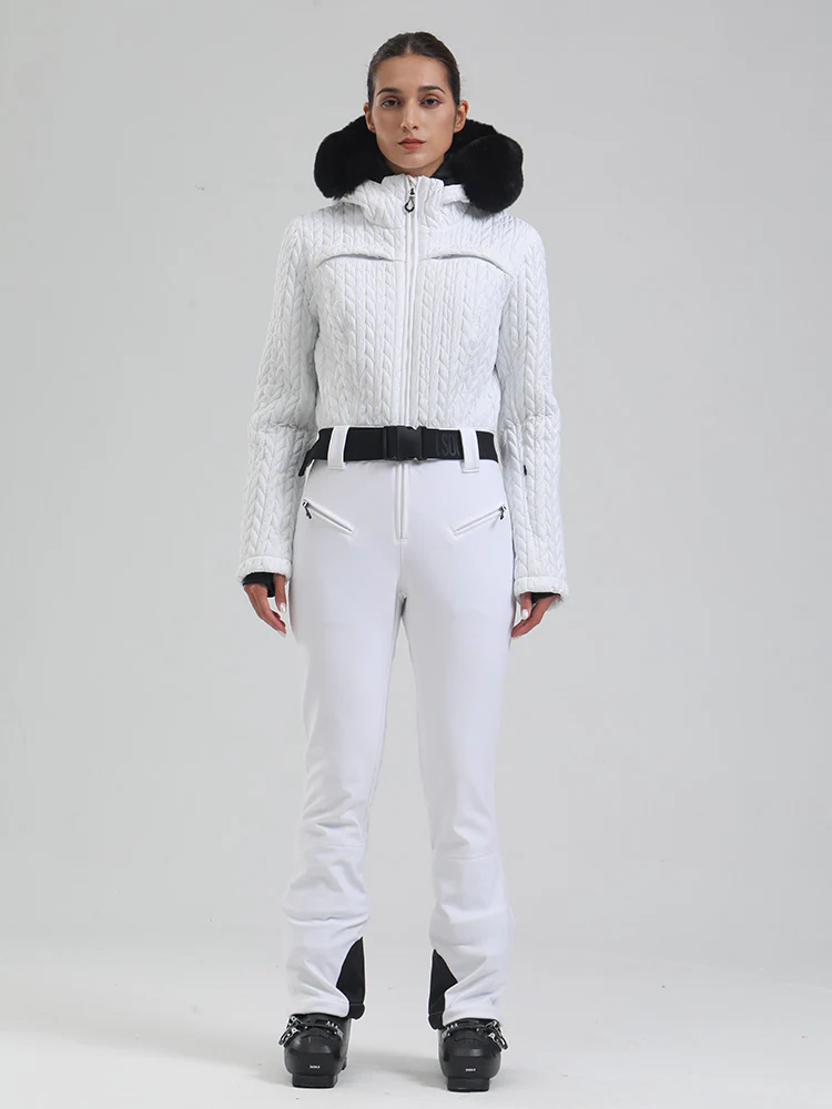 Women's Gsou Snow Mountain Chic Faux-Fur Trim Flare Ski Suit - Image 16