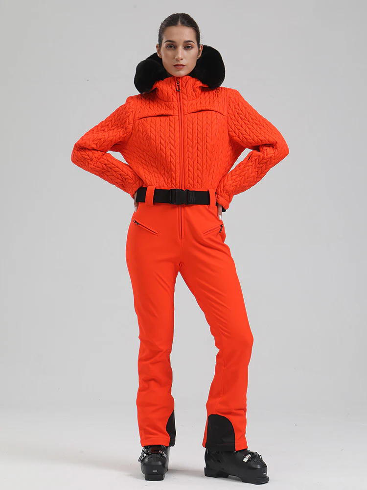 Women's Gsou Snow Mountain Chic Faux-Fur Trim Flare Ski Suit - Image 17
