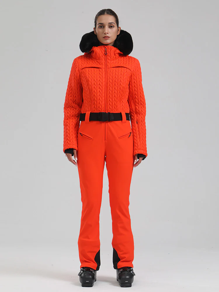 Women's Gsou Snow Mountain Chic Faux-Fur Trim Flare Ski Suit - Image 18