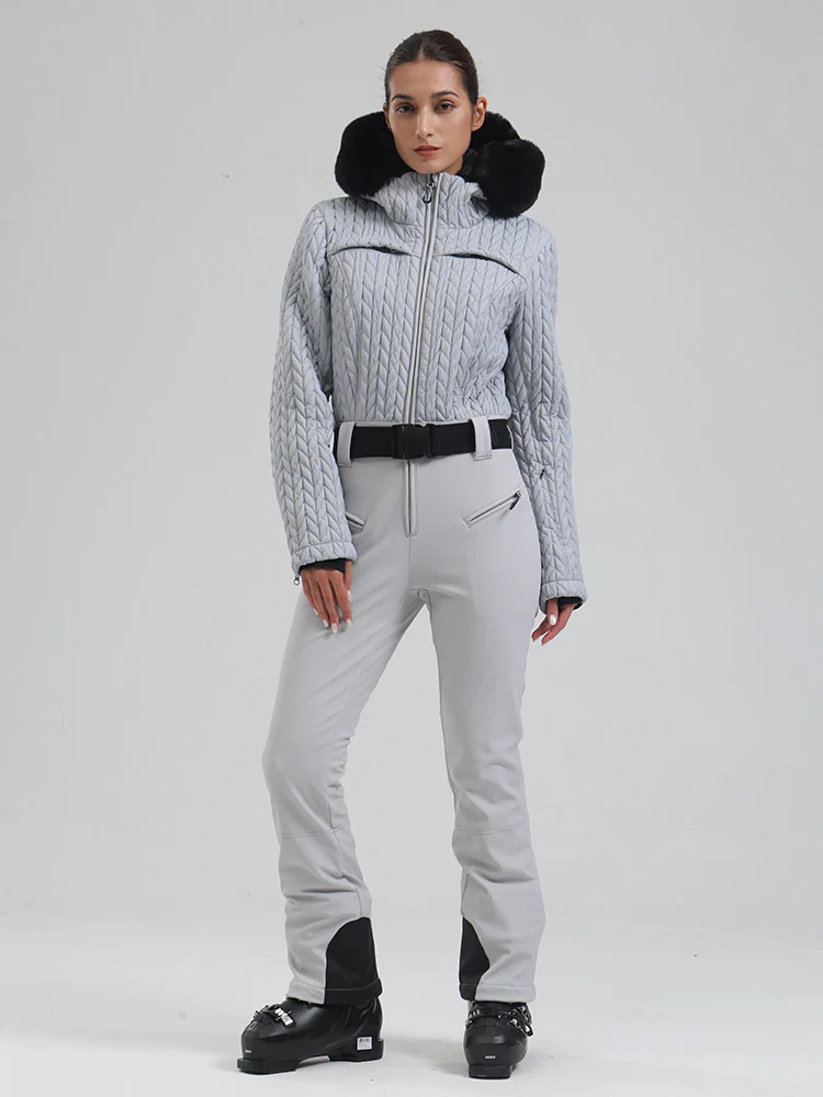 Women's Gsou Snow Mountain Chic Faux-Fur Trim Flare Ski Suit - Image 3