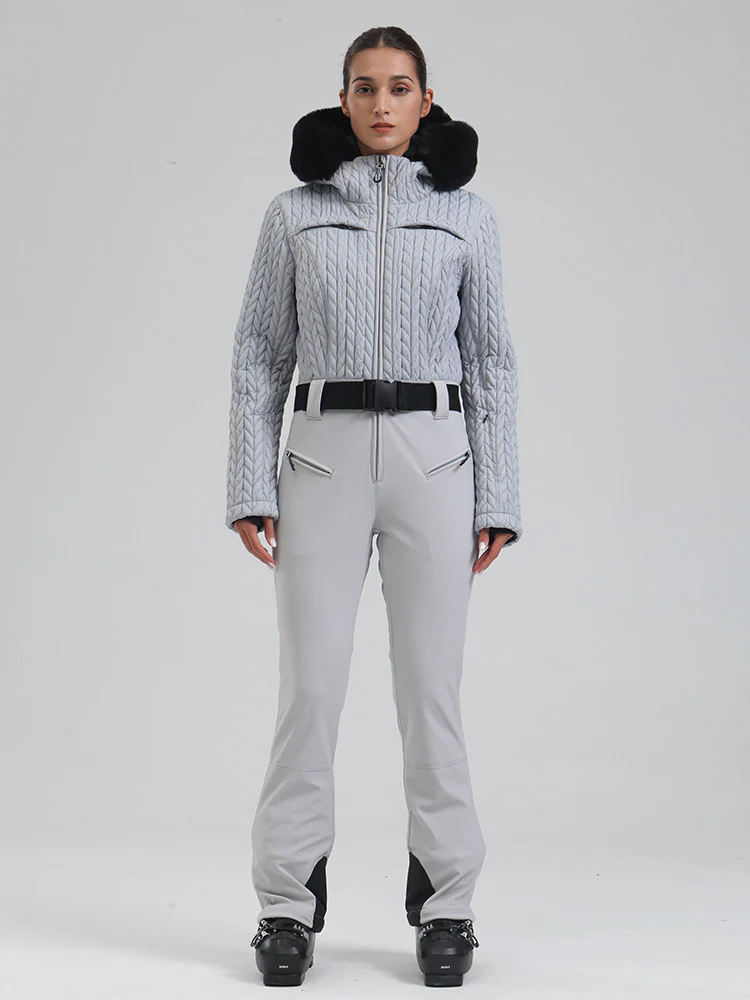 Women's Gsou Snow Mountain Chic Faux-Fur Trim Flare Ski Suit - Image 4