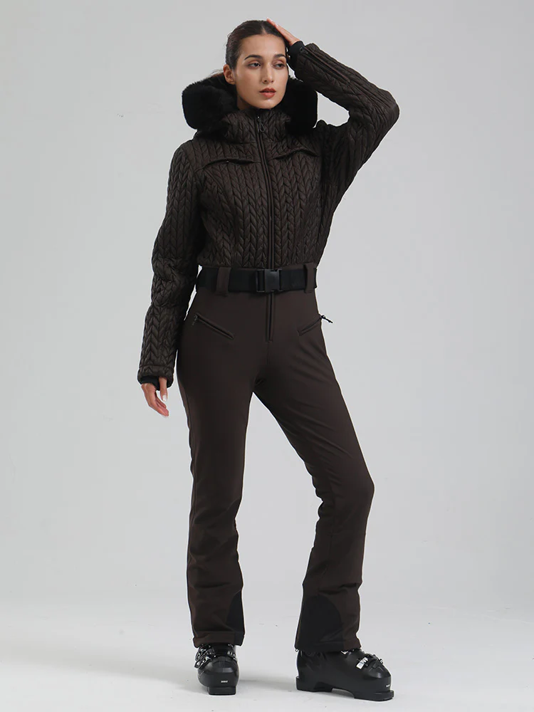 Women's Gsou Snow Mountain Chic Faux-Fur Trim Flare Ski Suit - Image 5