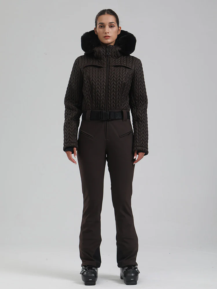 Women's Gsou Snow Mountain Chic Faux-Fur Trim Flare Ski Suit - Image 6