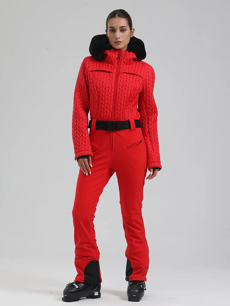 Women's Gsou Snow Mountain Chic Faux-Fur Trim Flare Ski Suit - Image 7