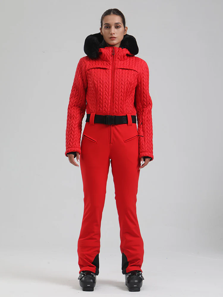 Women's Gsou Snow Mountain Chic Faux-Fur Trim Flare Ski Suit - Image 8