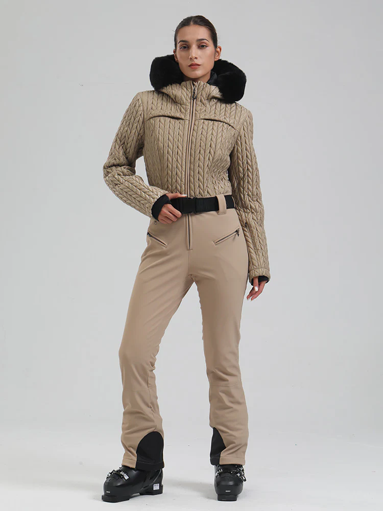 Women's Gsou Snow Mountain Chic Faux-Fur Trim Flare Ski Suit - Image 9