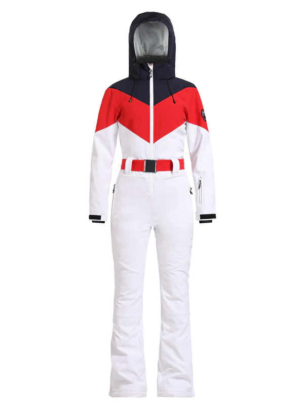 Women's Gsou Snow Retro Belted Color-Blocked Flare One Piece Ski Suit - Image 11