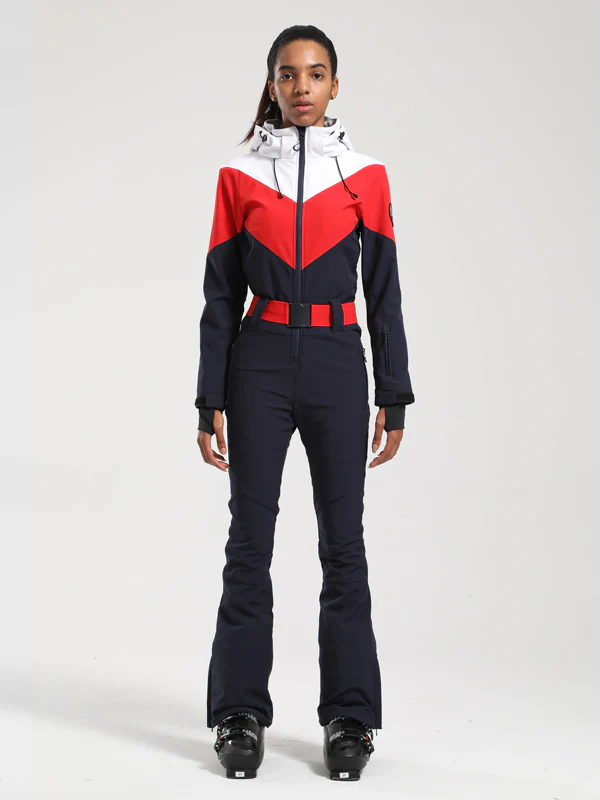 Women's Gsou Snow Retro Belted Color-Blocked Flare One Piece Ski Suit - Image 6