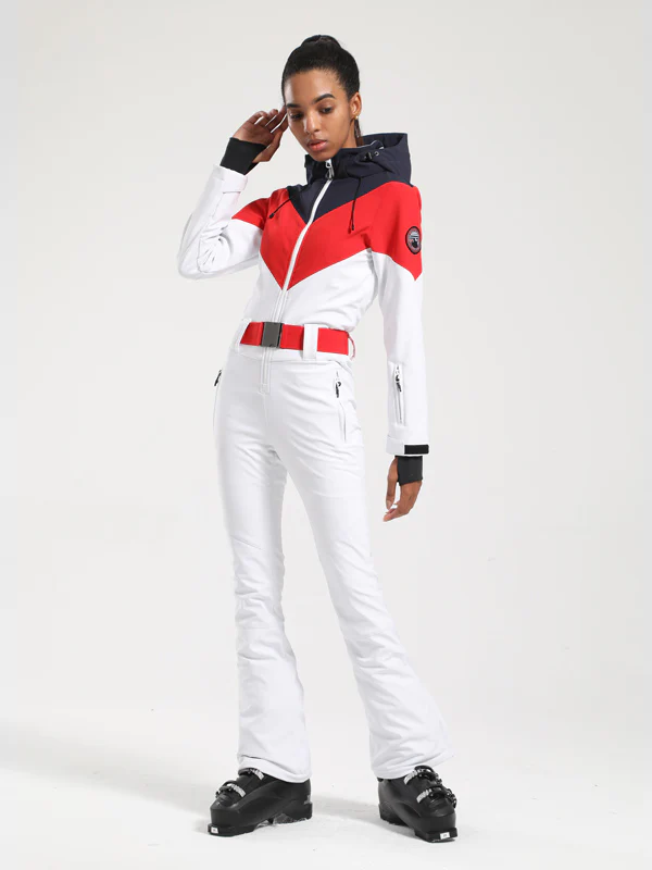 Women's Gsou Snow Retro Belted Color-Blocked Flare One Piece Ski Suit - Image 8