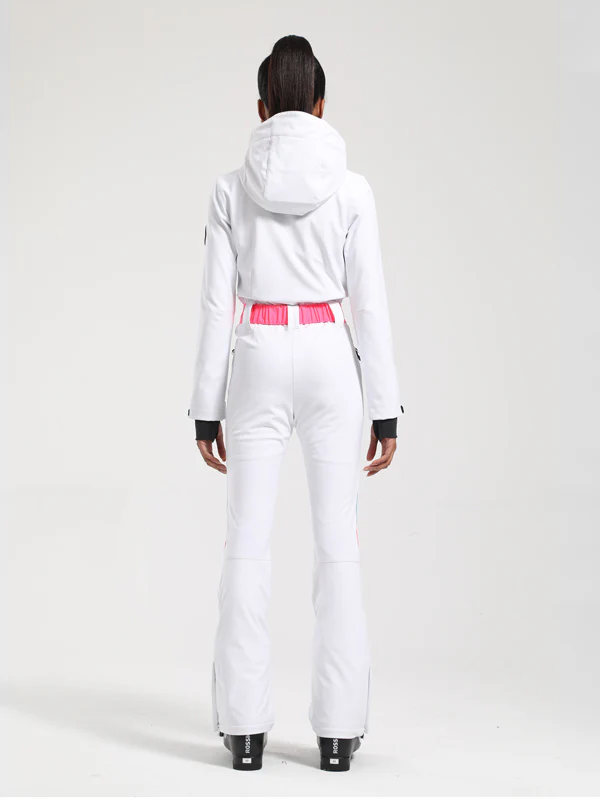 Women's Gsou Snow Retro Belted V Striped Flare One Piece Ski Suit - Image 17