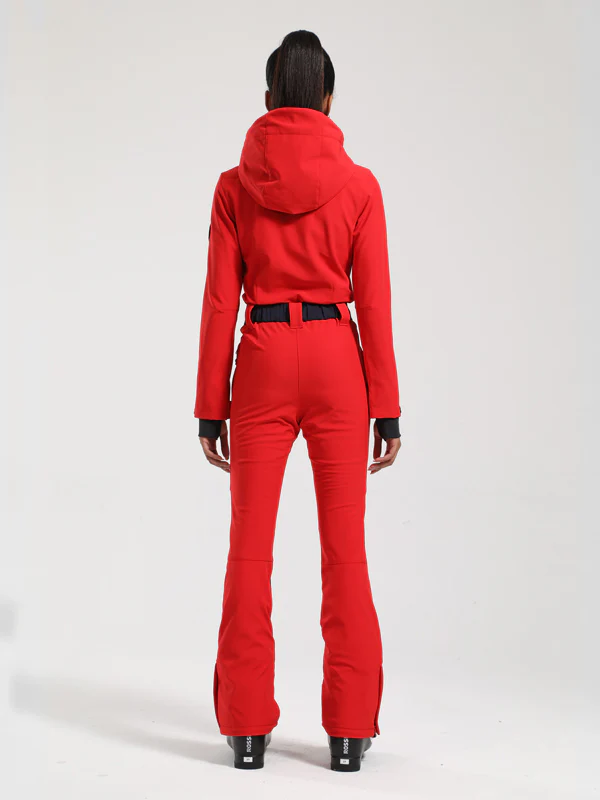Women's Gsou Snow Retro Belted V Striped Flare One Piece Ski Suit - Image 3