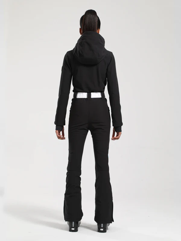 Women's Gsou Snow Retro Belted V Striped Flare One Piece Ski Suit - Image 7