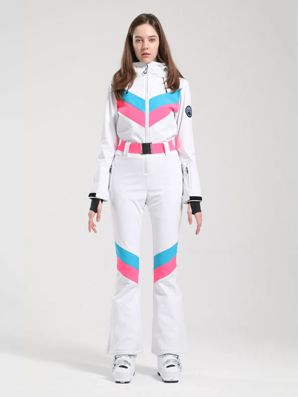 Women's Gsou Snow Retro Belted V Striped Flare Ski Suit - Image 13