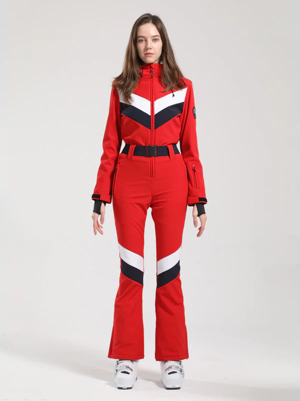 Women's Gsou Snow Retro Belted V Striped Flare Ski Suit - Image 6